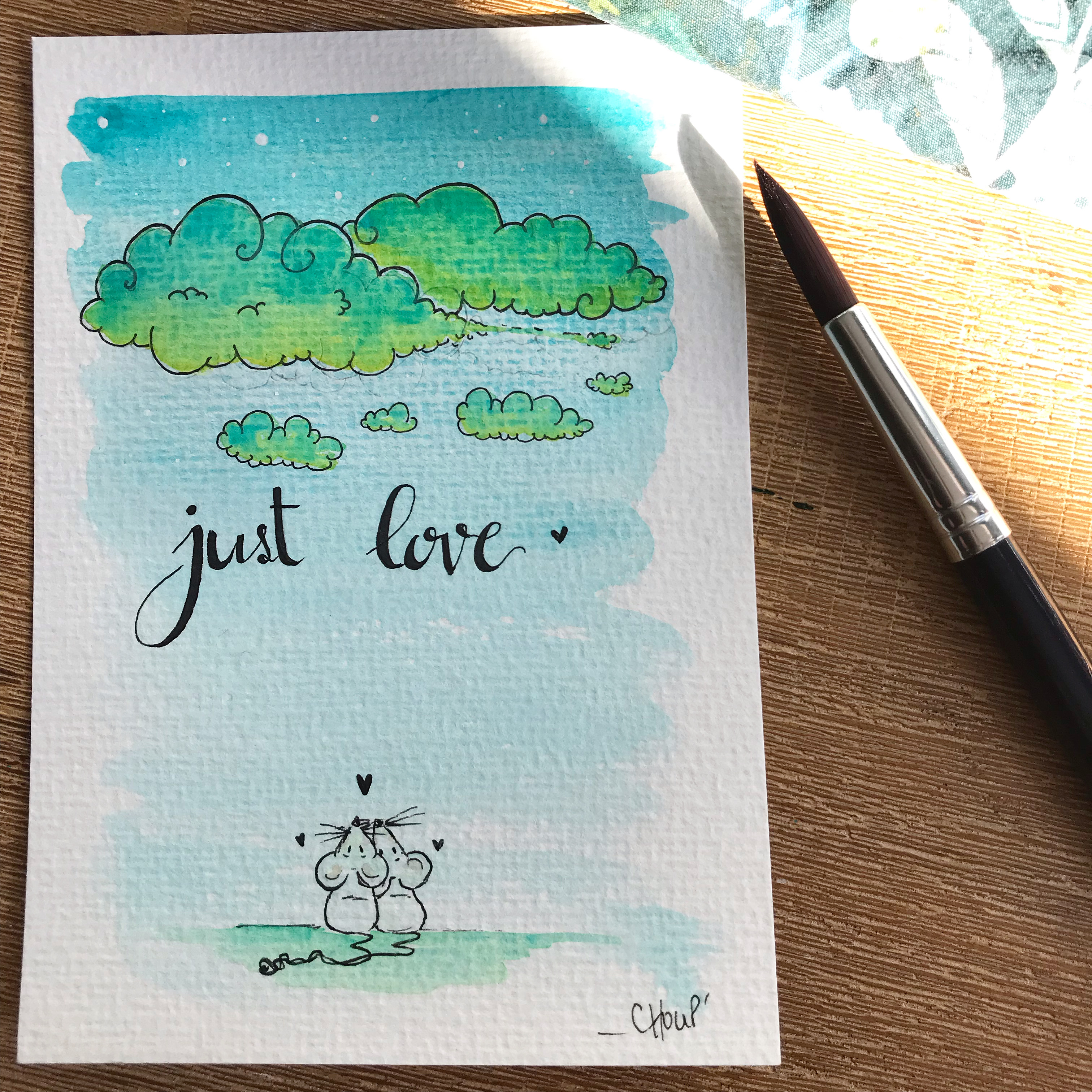 Dessin de deux souris qui se font un calin