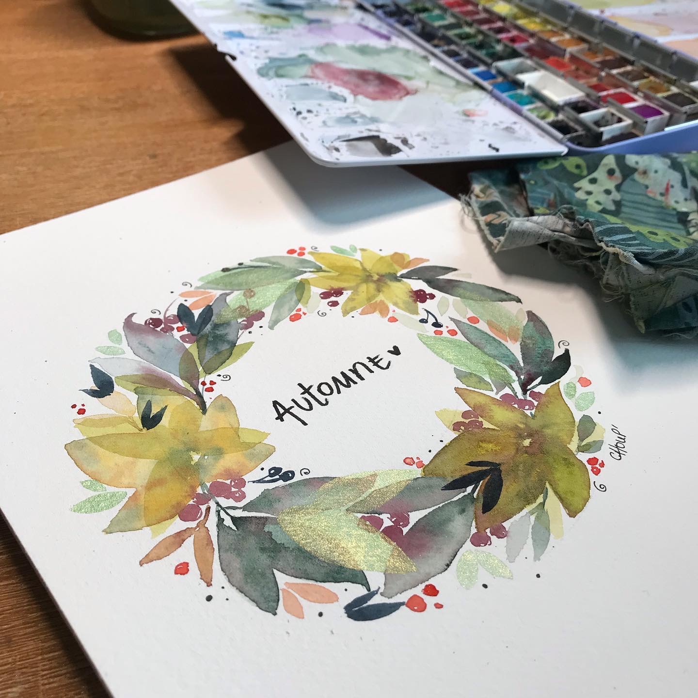 Dessin d'une couronne de fleurs qui annonce l'automne